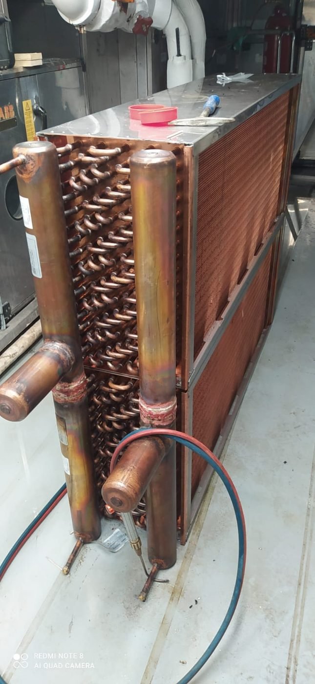 Replacement coil — New copper block prepared for brazing