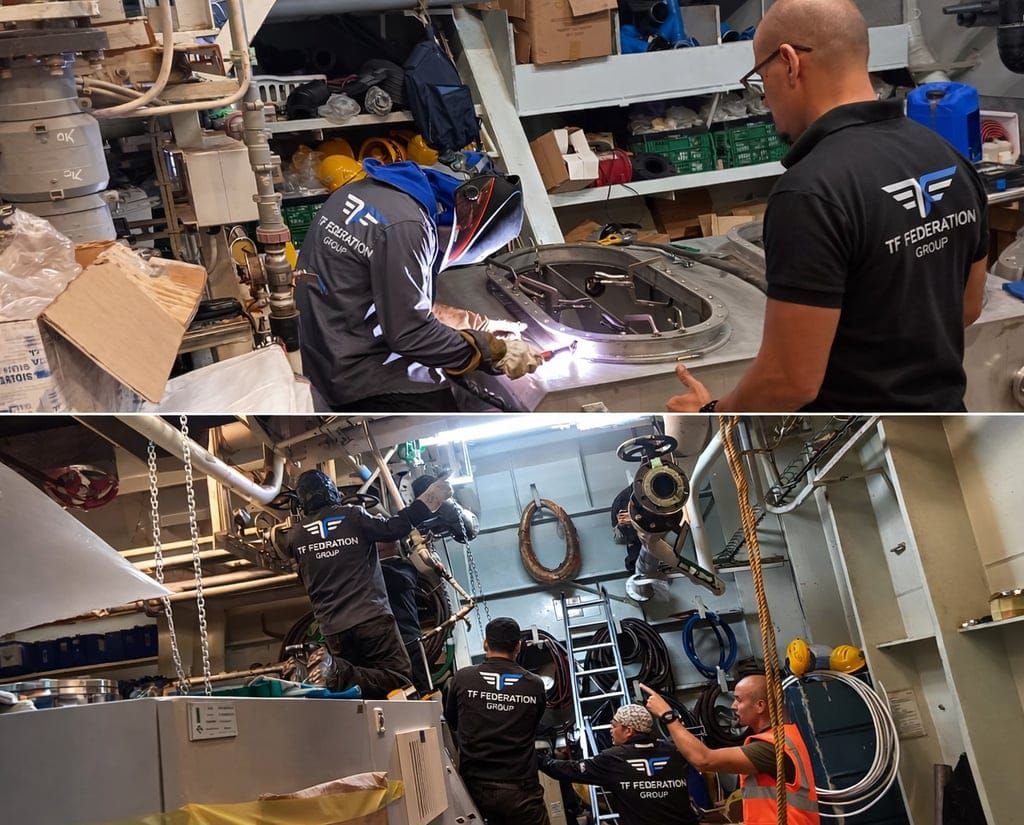 Field team in execution — Certified welding and coordinated rigging